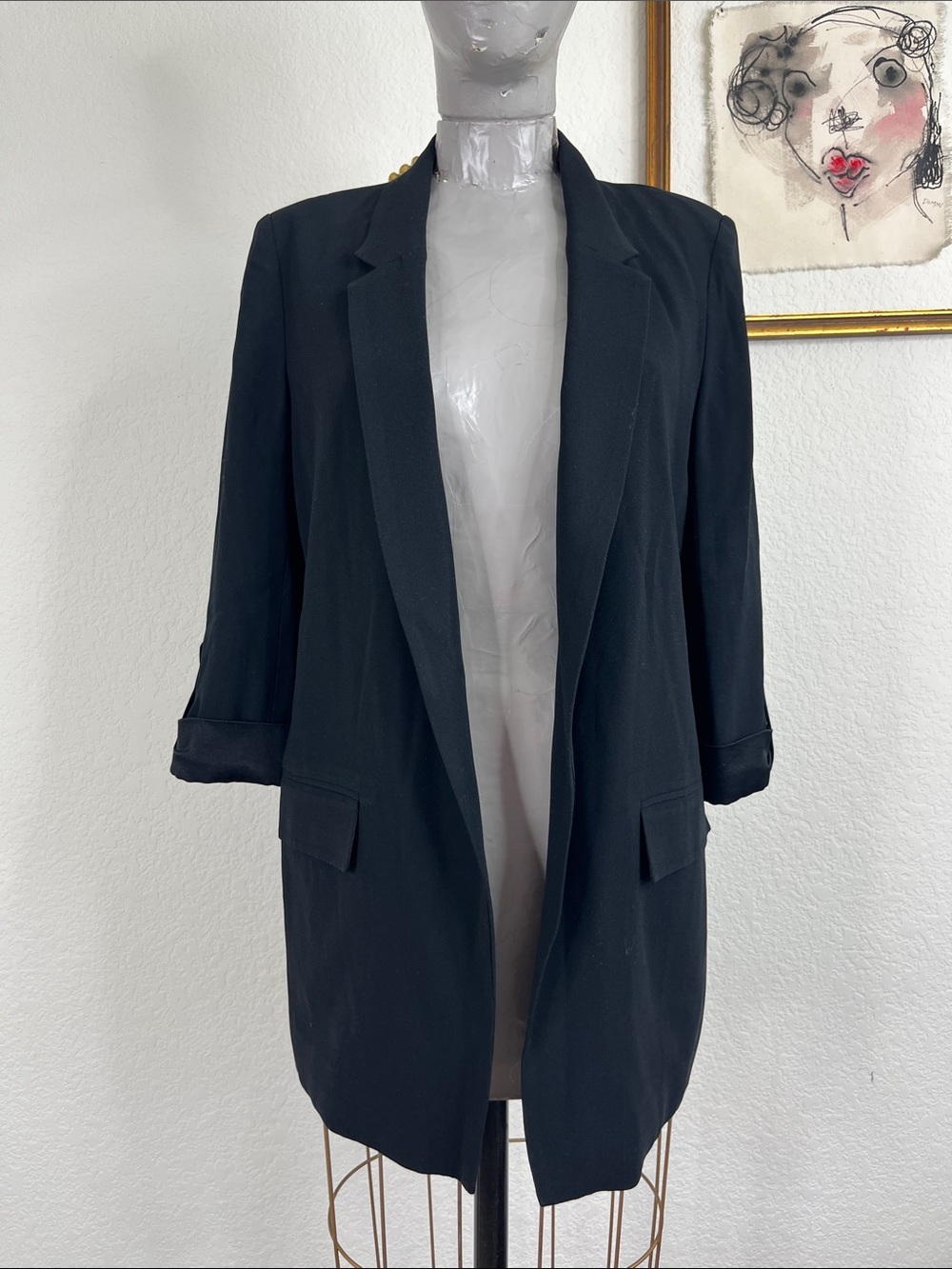 Ambition Blazer Open Front Rolled Sleeve Tab Blazer